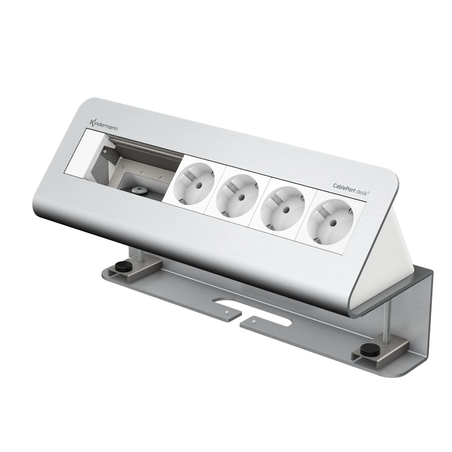 Kindermann CablePort desk² 6-fach - 4x Schuko - Tischklemme 10-60 mm - Aluminium eloxiert - 7430000064