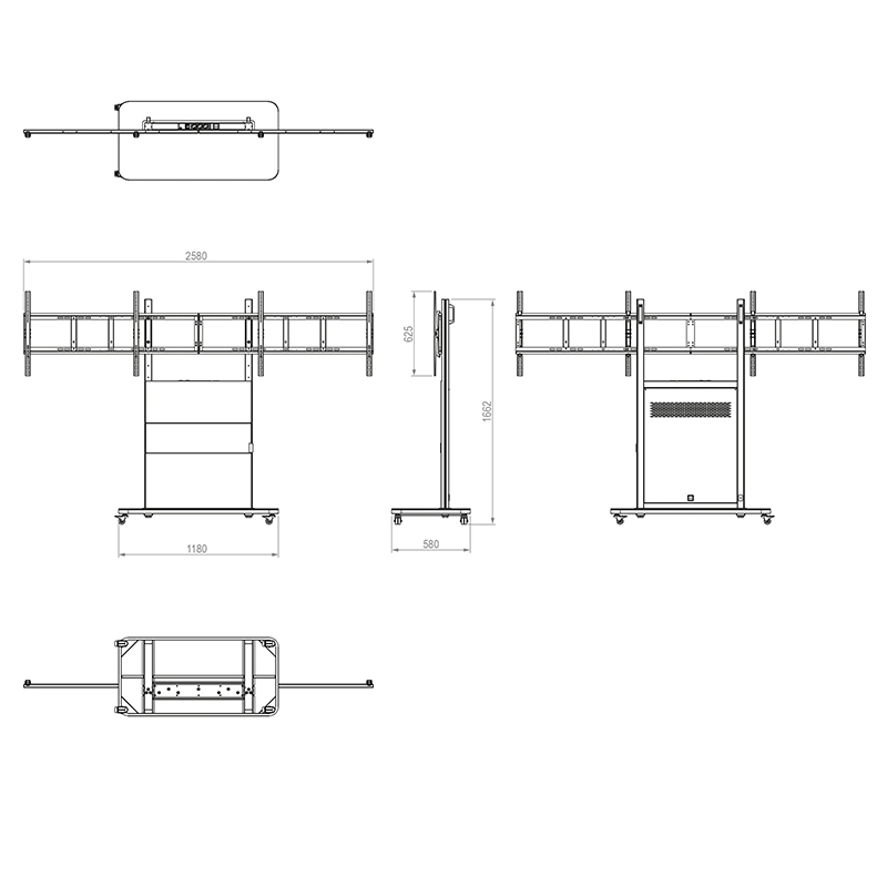 Hagor Pro-Tower L Dual 2878 - Mobiler Rollwagen 2 x 65" - max. 2x 40 kg - VESA 600x400 - Steckdosenleiste - schwarz