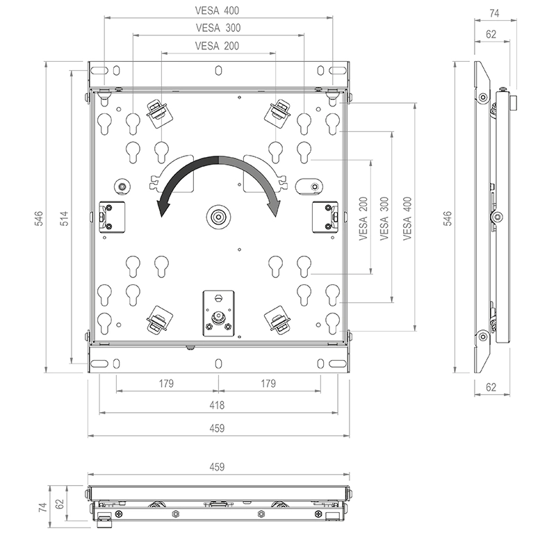 Hagor WH Turn M 5760 - Wandhalterung 46-55" - neigbar und drehbar - max. 45 kg - VESA 200x200-400x400 - schwarz
