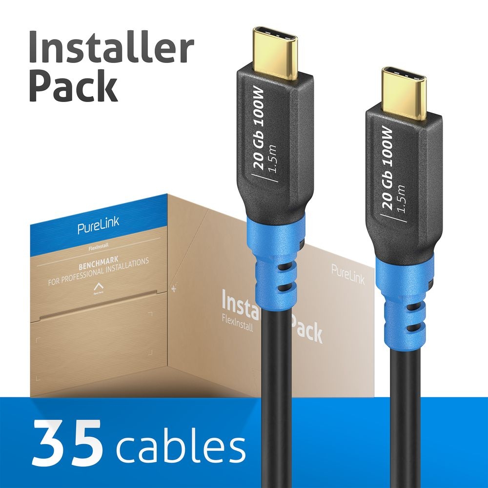 PureLink FI-U400-015-PCK - USB4 Gen2x2 USB-C Kabel - 1,5 m - 35er InstallerPack - 8K@30Hz - 20 Gbps - 100 W Power Delivery - Schwarz