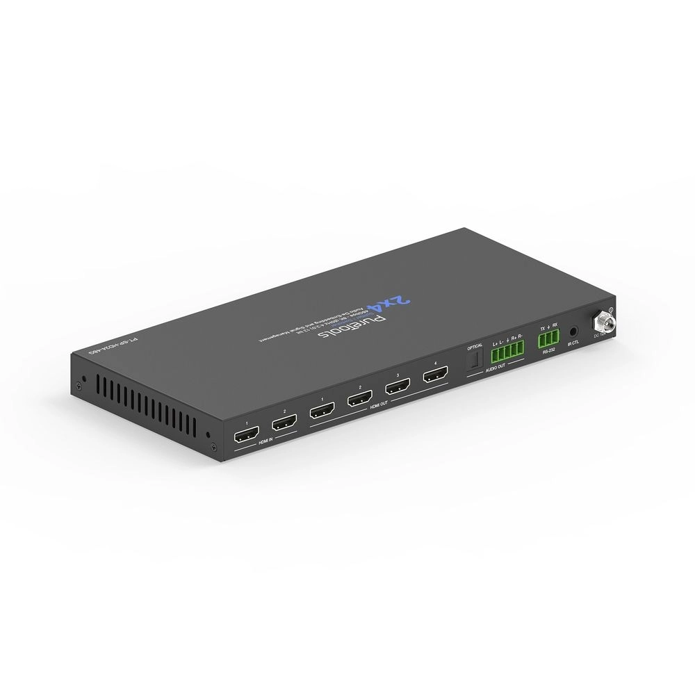 PureTools PT-SP-HD24-48G - HDMI 2.1 Splitter 2x4 - 48 Gbps - 8K@60Hz / 4K@120Hz - HDCP 2.3 - Audio De-Embedding SPDIF + Phoenix - schwarz