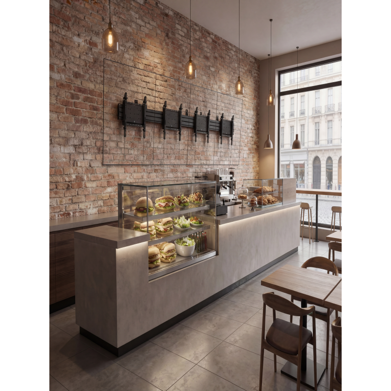 Vision VFM-MNU/P4X55 - Menuboard Wandhalterung 4 x 50-55 Zoll Portrait - 120 kg - VESA 400x400 - Schienensystem - Kameraablage