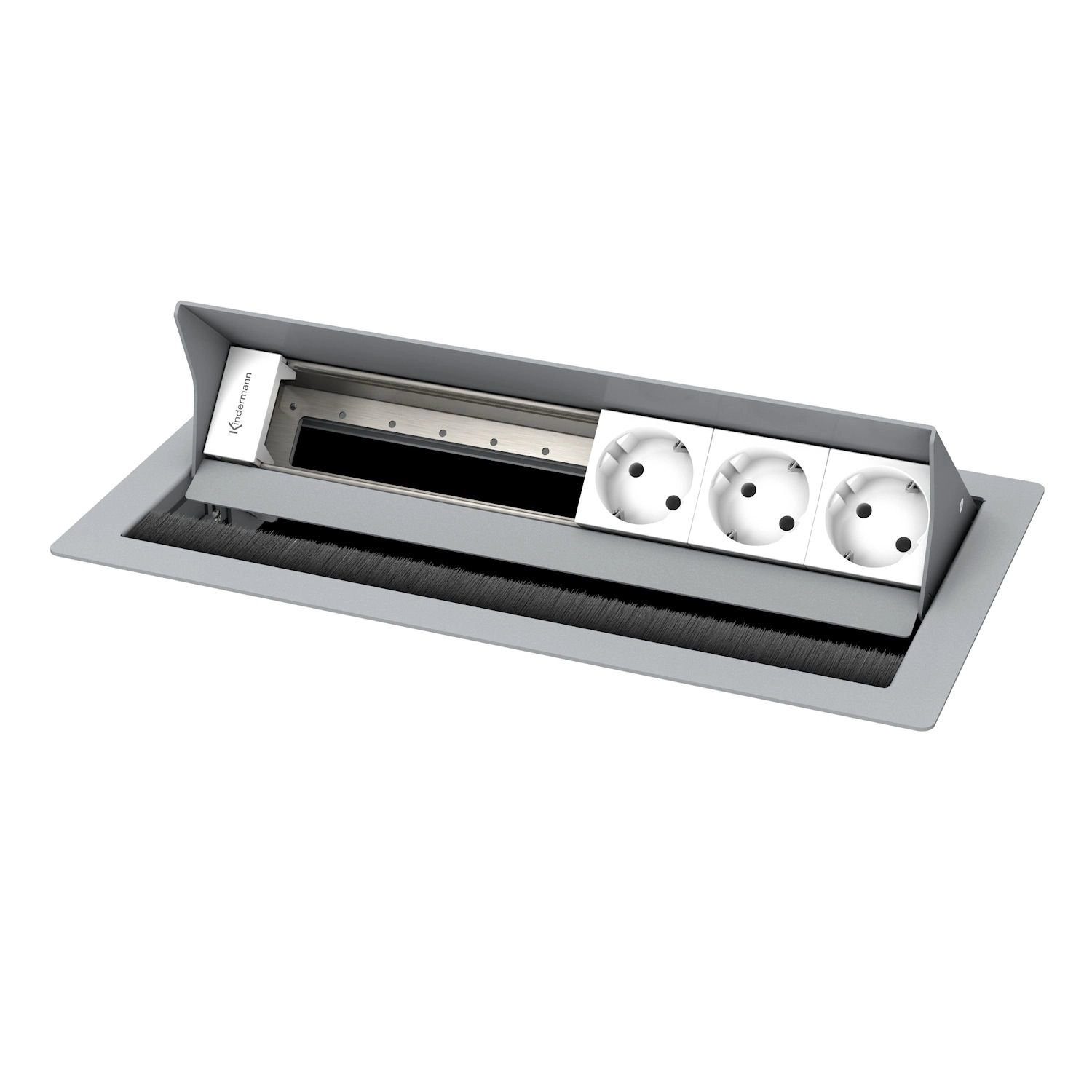 Kindermann CablePort Standard² 6-fach - 3x Strom - Tischeinbau - RAL 9006 - 7492000083
