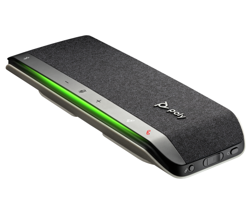 Poly Sync 40+ - Microsoft-Teams-zertifiziertes Speakerphone - 3-fach Mikrofon-Array - 2,5 m Reichweite - 50-mm-Lautsprecher - Bluetooth 5.1 inkl. BT700-Adapter - USB-A und USB-C - bis 30 h Akku - IP64 - silber
