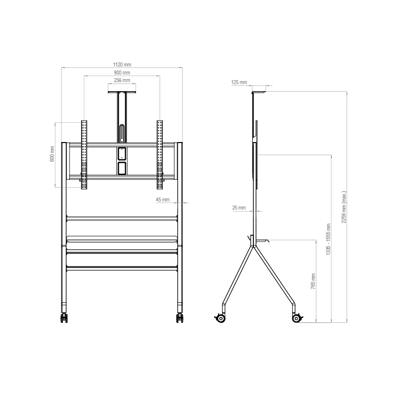 HAGOR BrackIT Stand Scandio Schwarz 8274 - Display-Rollwagen 55-86" - VESA 200×200-900×600 - max. 90 kg - inkl. Kameraaufnahme und AV-Ablage