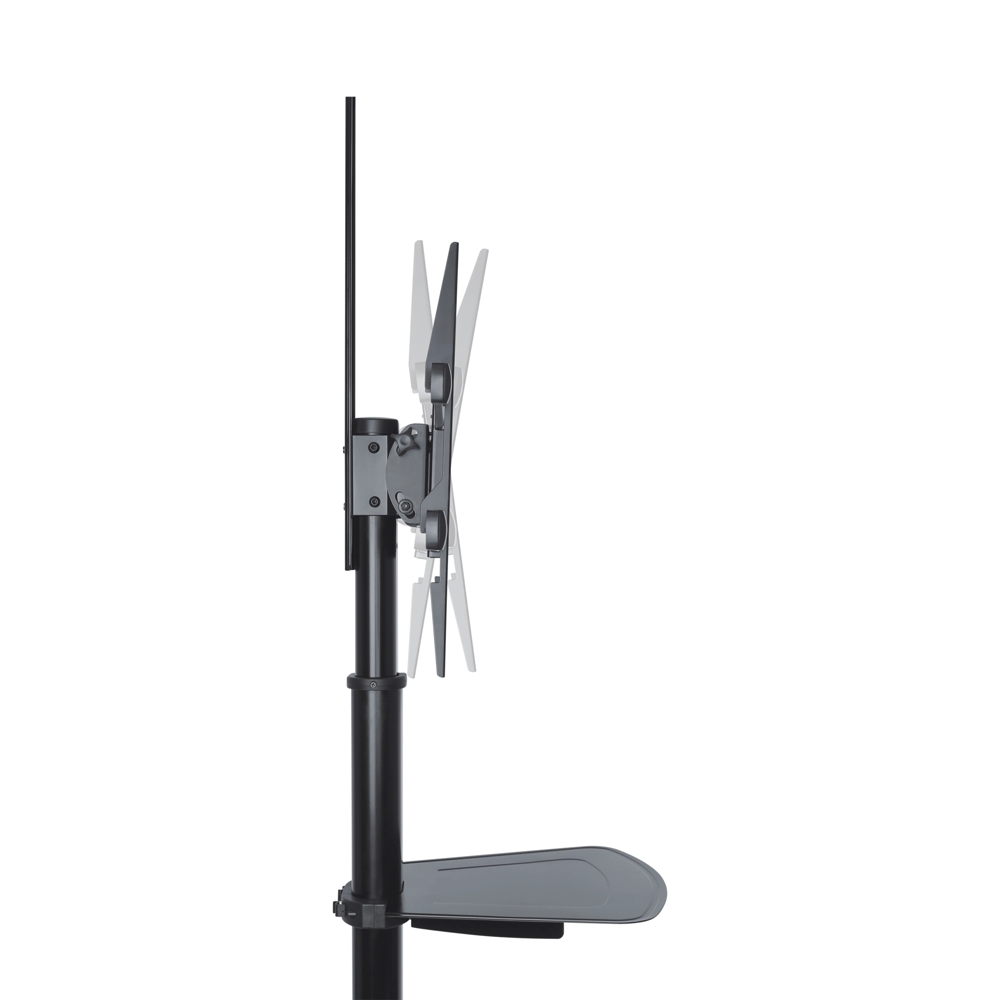 PureMounts PM-CART-70CB - Display Rollwagen 37-70" - neigbar - höhenverstellbar H 128,5-160,5 cm - drehbar - Ablageboard & Videokonferenzablage - max. 50 kg - VESA 200x200-600x400 - schwarz