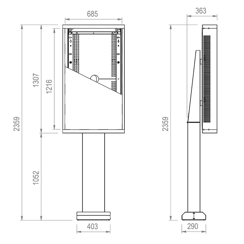 Hagor ScreenOut LG XE4 55" 5877 - Outdoor-Stele für LG 55XE3P-B / 55XE4F - hochwetterfest - Fundamentmontage - Landscape und Portrait - Schwarz