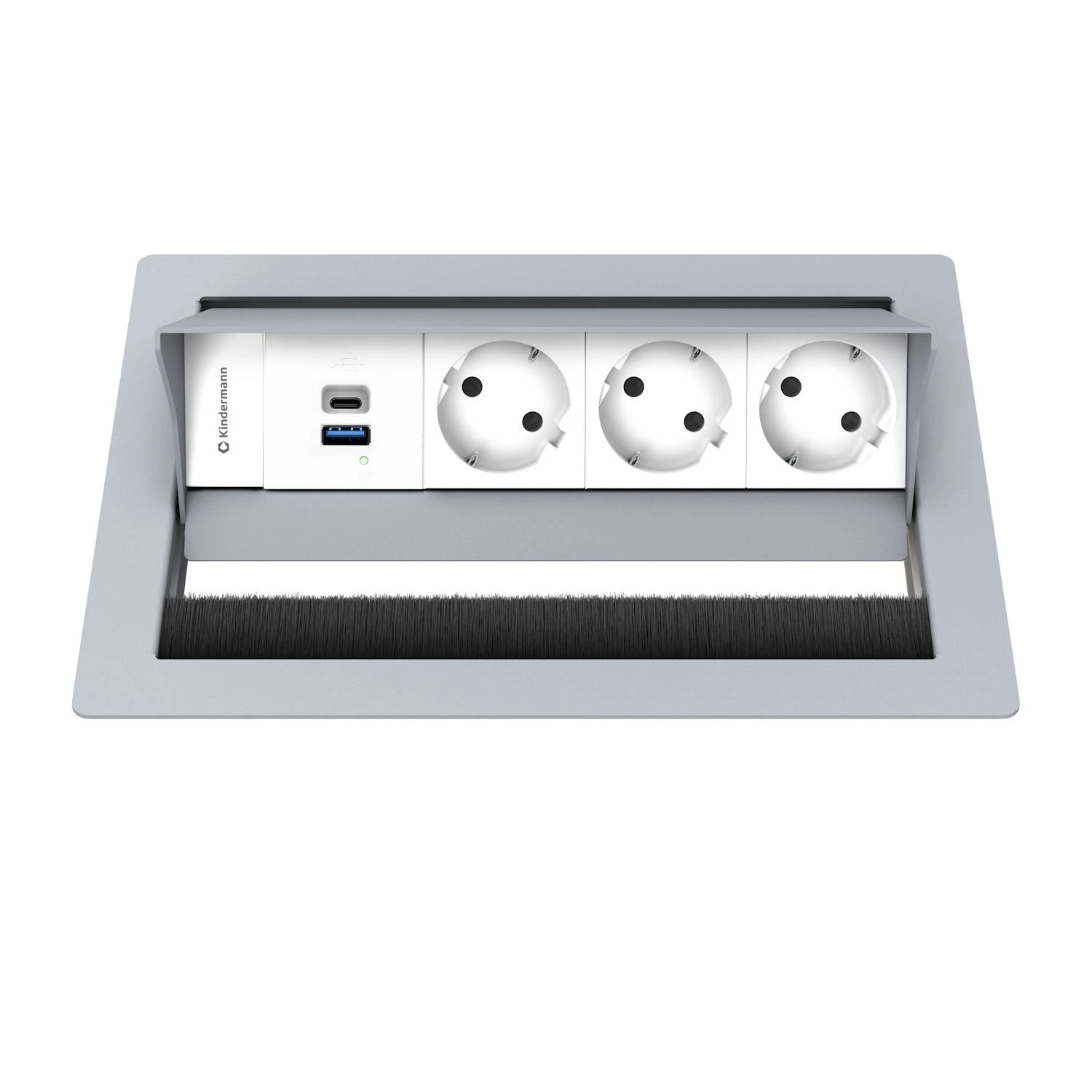 Kindermann CablePort Standard² 4-fach - 3x Strom + USB-A/C-Charger - Tischeinbau - RAL 9006 - 7492001173
