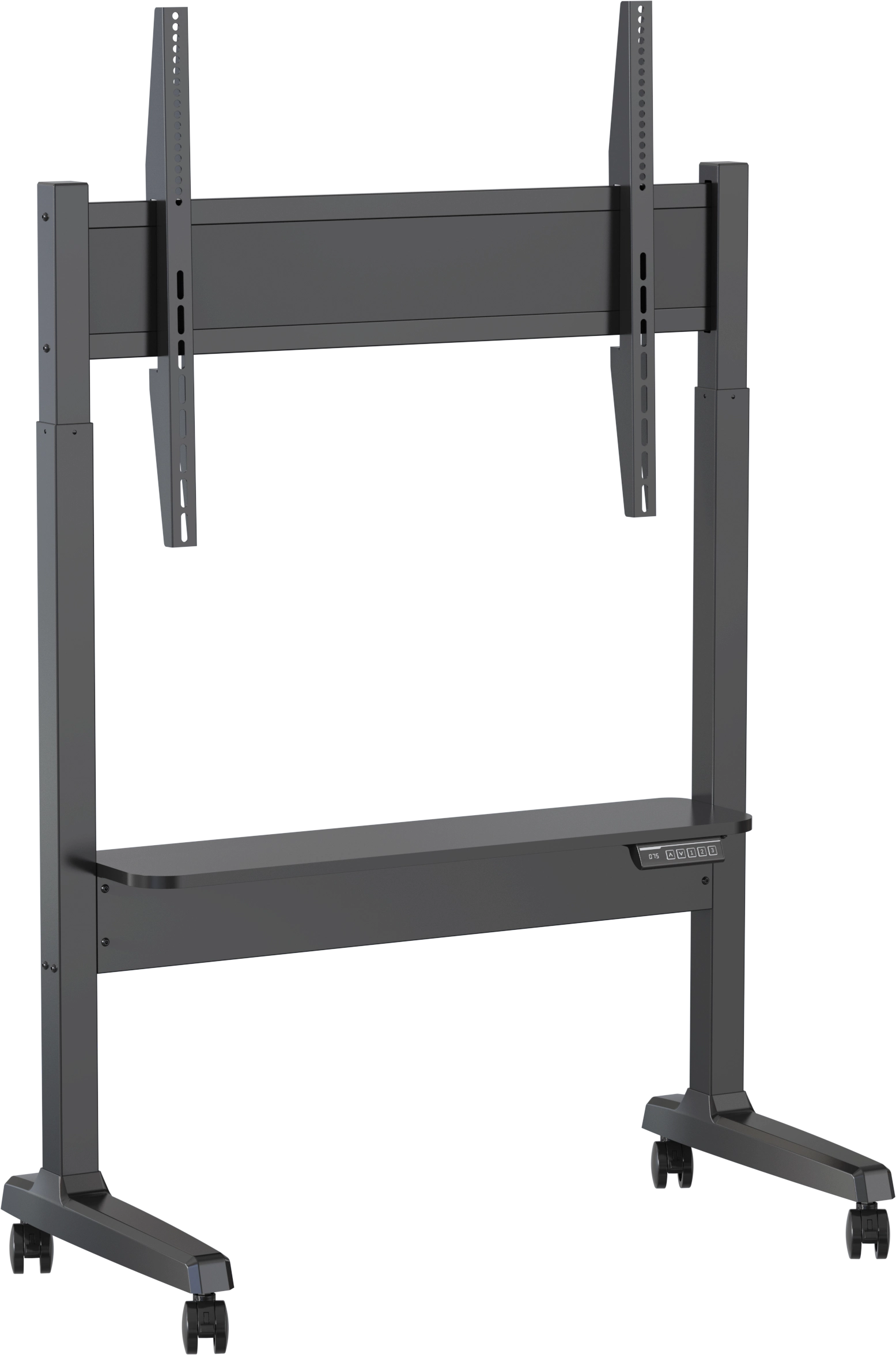 Vision VFM-F15M - Motorisierter Displaywagen, 40-86 Zoll, 60kg, VESA 800x600, 400mm Motorhub, Videobar-Regal, Schwarz