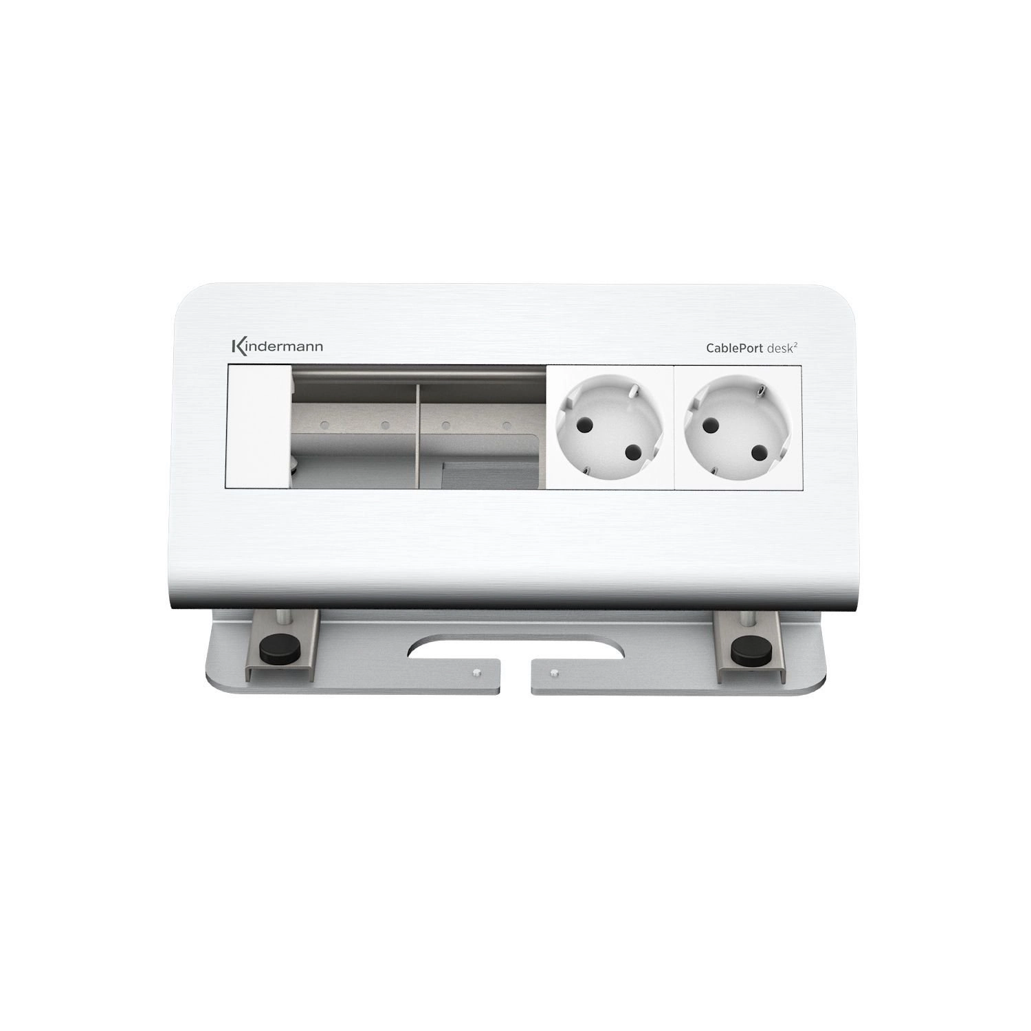 Kindermann CablePort desk² 4-fach - 2x Schuko - Tischklemme 10-60 mm - Aluminium eloxiert - 7430000052