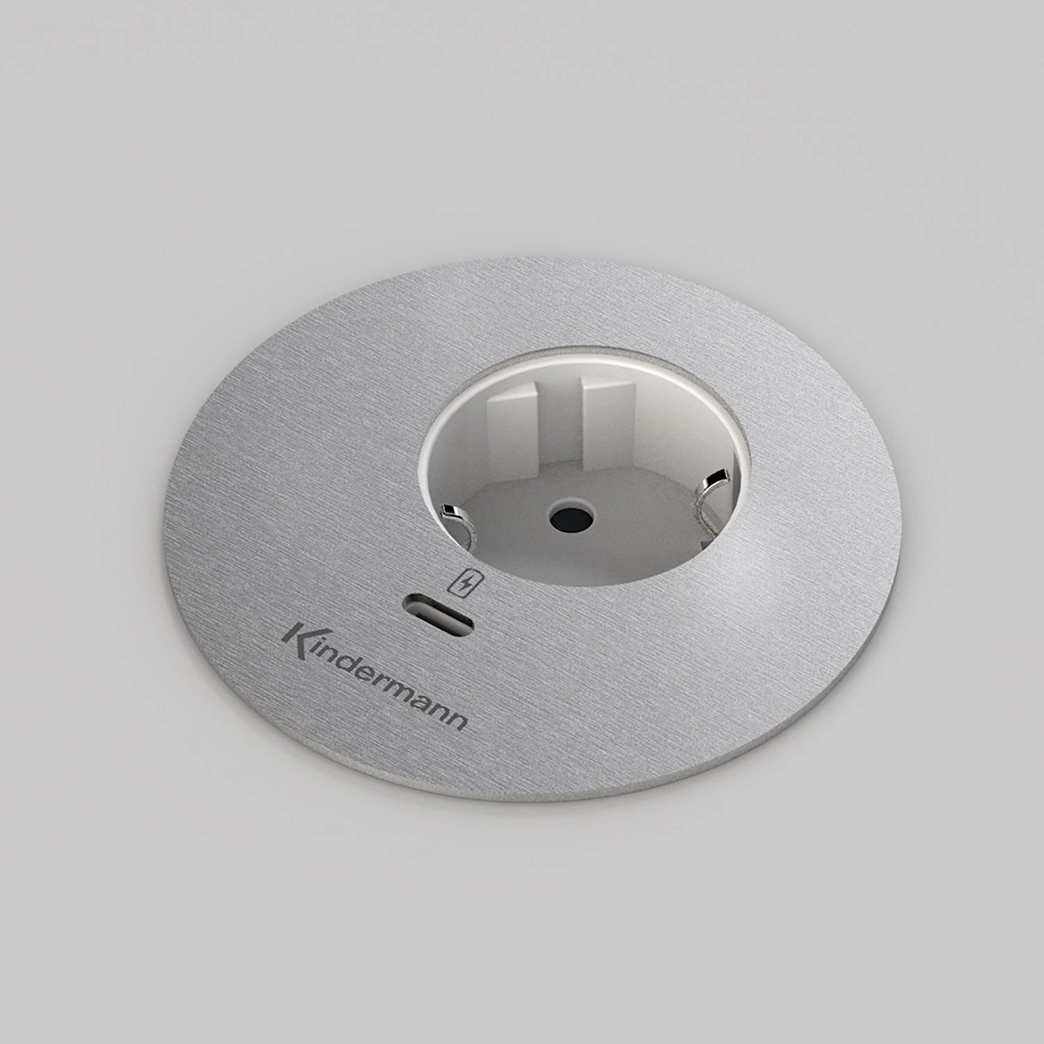Kindermann CablePort table³ - 1x Schuko + 1x USB-C Charger - Tischeinbau Ø 80 mm - Edelstahl gebürstet - 7449000042