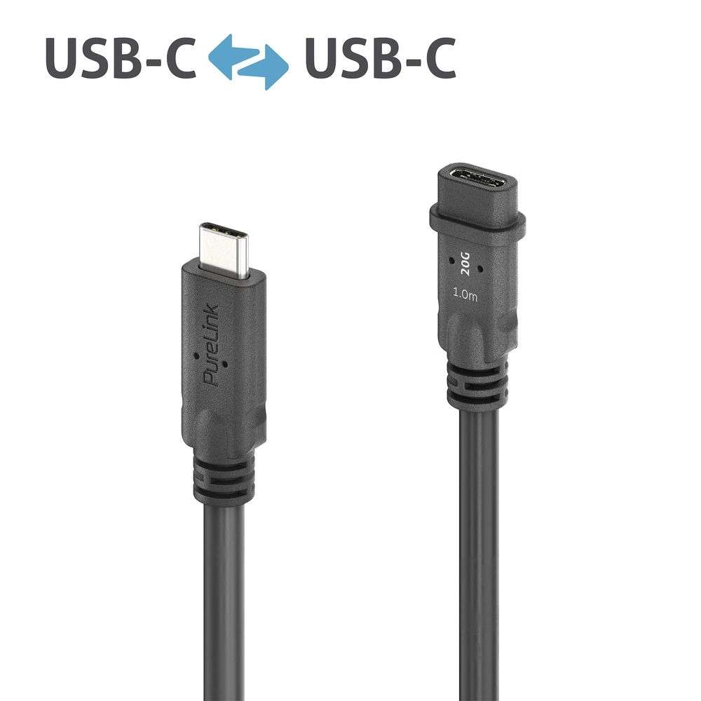 PureLink PI6630-010 - Passives USB4 Gen2x2 USB-C Verlängerungskabel - 1 m - 20 Gbps - USB-C Stecker auf USB-C Buchse - 240 W Power Delivery - schwarz