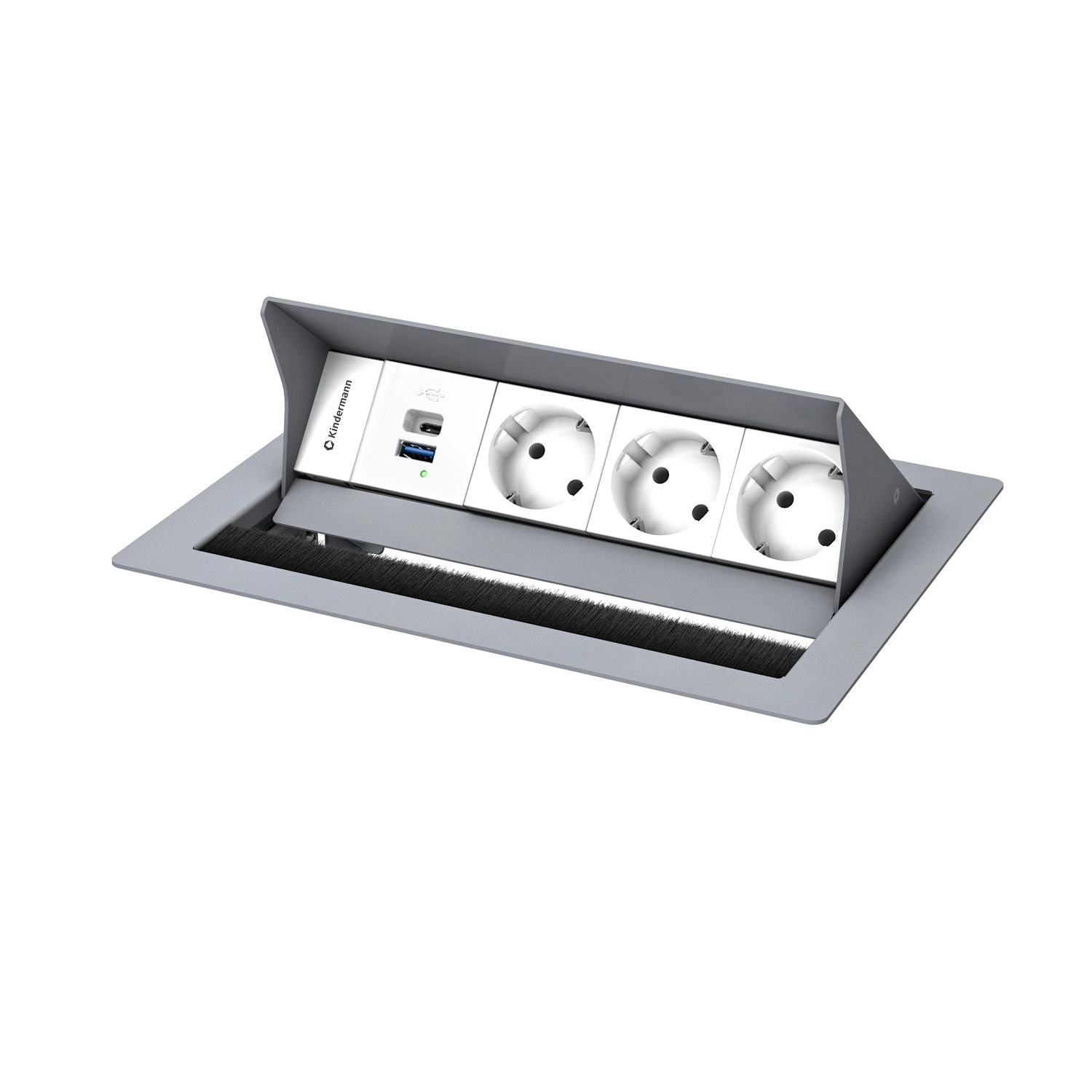 Kindermann CablePort Standard² 4-fach - 3x Strom + USB-A/C-Charger - Tischeinbau - RAL 9006 - 7492001173