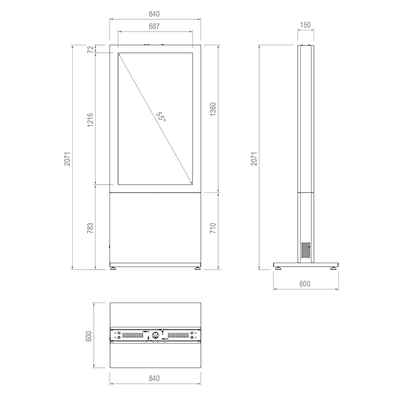 Hagor HP Kiosk 55" FS - Indoorstele 55" Portrait - abschliessbar mit Mini-PC-Fach - Graphit
