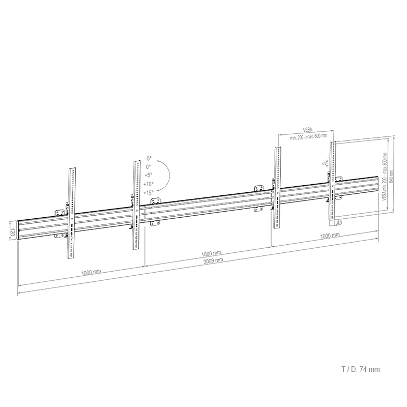 Hagor CPS Wall 2x 75-86" - Wandhalterung 2x Landscape - max. 50 kg - VESA 800x600 - 3009 mm - schwarz