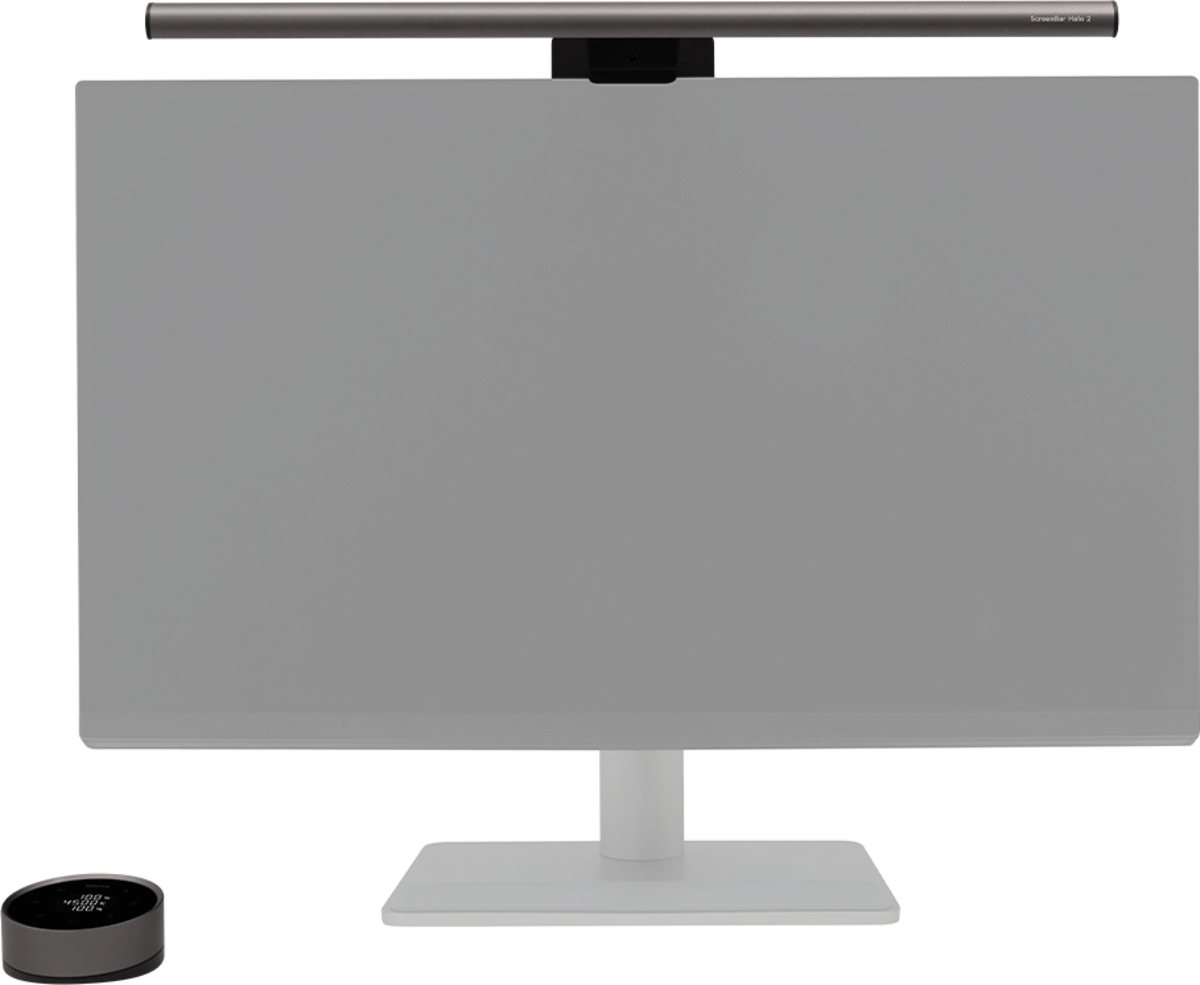 BenQ ScreenBar Halo 2 - Monitor-Lichtleiste mit Hintergrundbeleuchtung - 2.700-6.500 K - Auto-Dimming & Präsenzsensor - kabelloser Controller - USB-C - Dunkelgrau