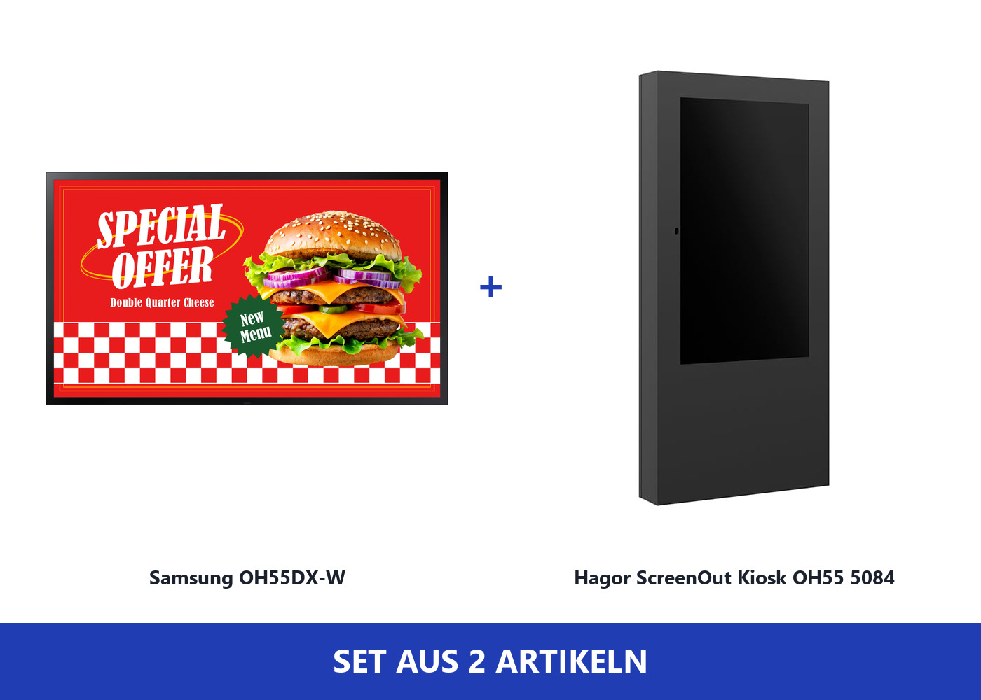 Hagor ScreenOut Kiosk OH55 5084 Bundle mit Samsung OH55DX-W - Outdoor-Stele komplett mit 55" Display - IP56 - 3.500 cd/m² - ohne Heizung und Lüftung - Schwarz RAL 9005