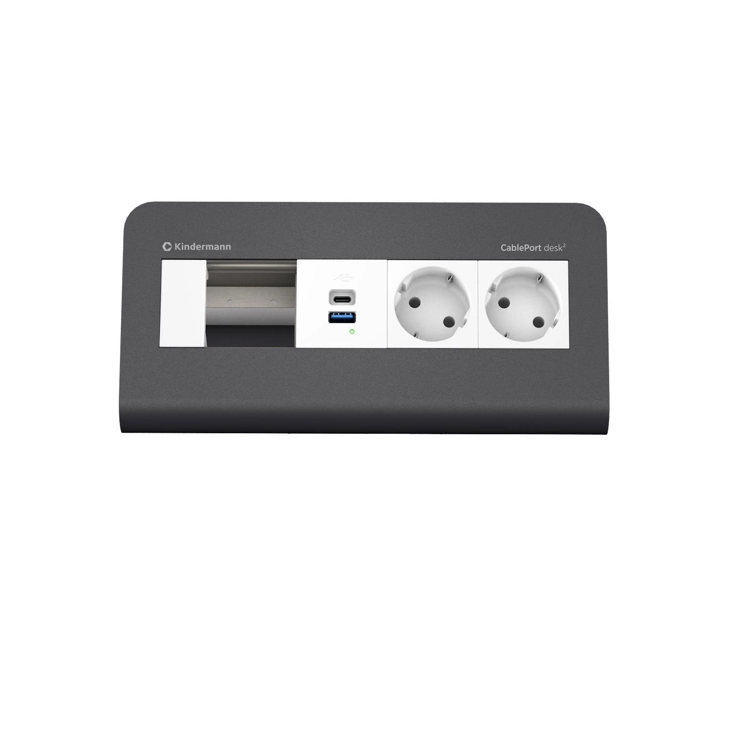 Kindermann CablePort desk² 80 4-fach Schiefergrau 2x Strom + USB - Tischmontage Ø 80 mm
