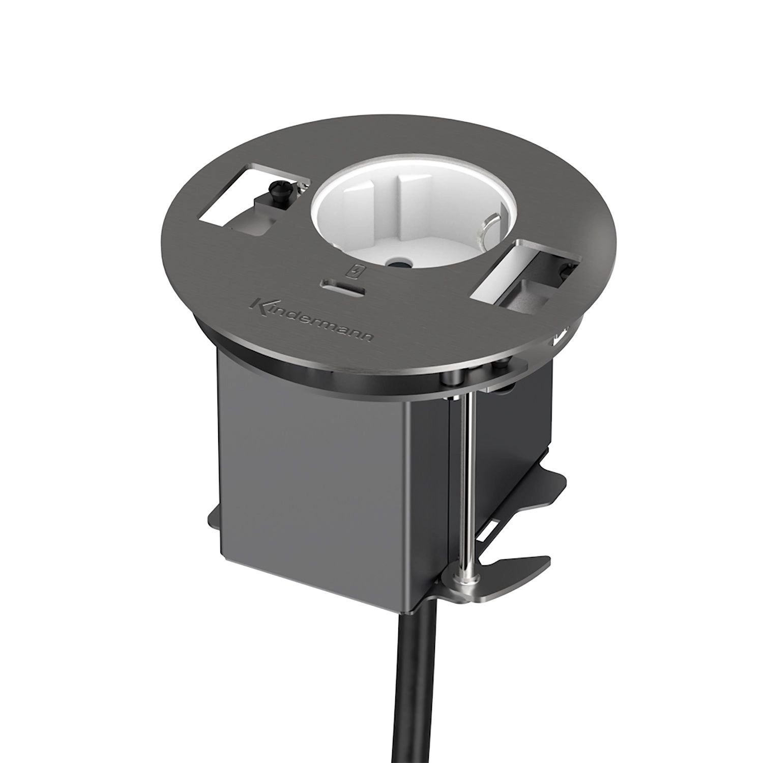 Kindermann CablePort table³ - 1x Schuko + 1x USB-C Charger + 2x Kabeldurchlass - Tischeinbau Ø 80 mm - Edelstahl gebürstet - 7449000044