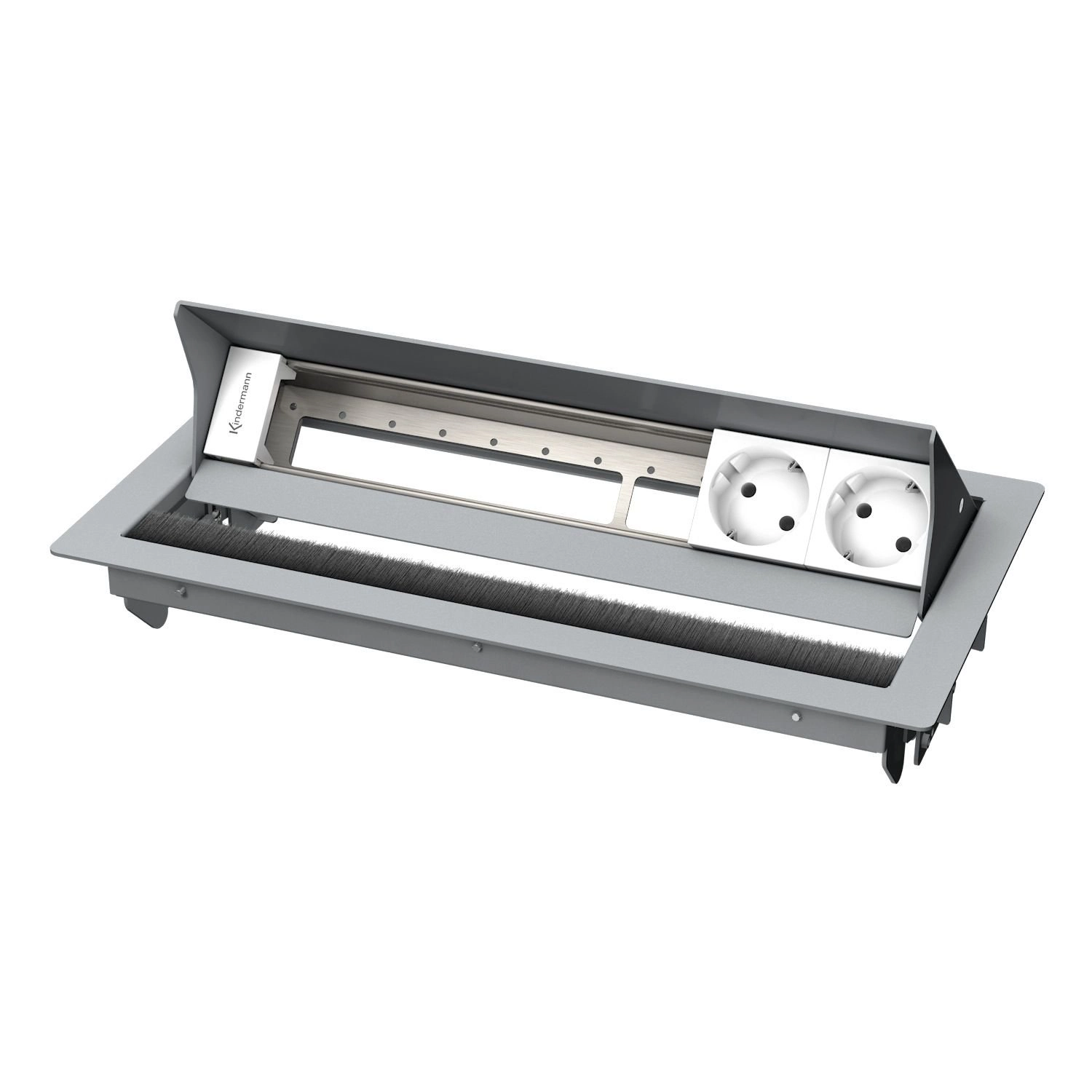 Kindermann CablePort Standard² 6-fach - 2x Strom - Tischeinbau - RAL 9006 - 7492000082