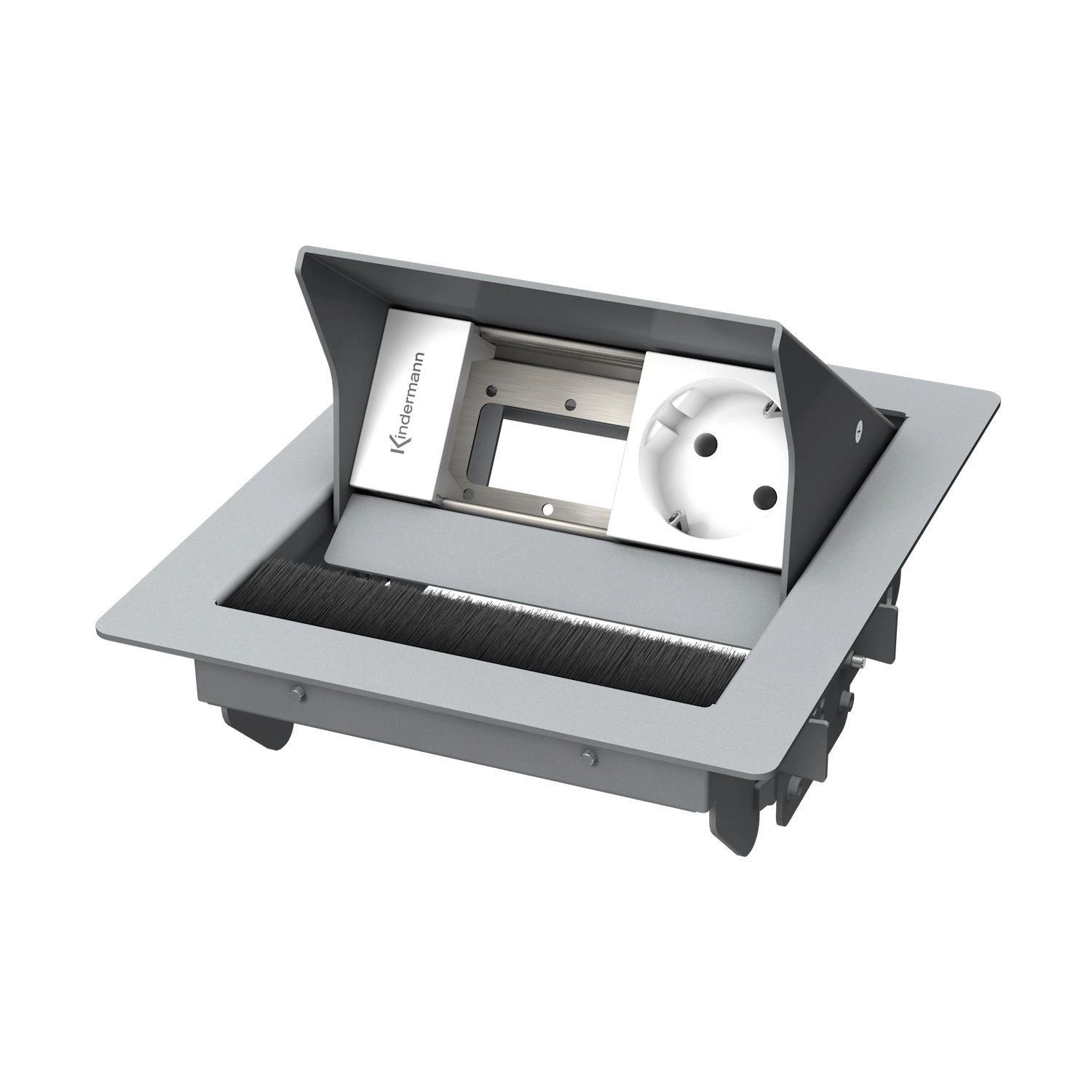 Kindermann CablePort Standard² 2-fach - 1x Strom - Tischeinbau - RAL 9006 - 7492000031