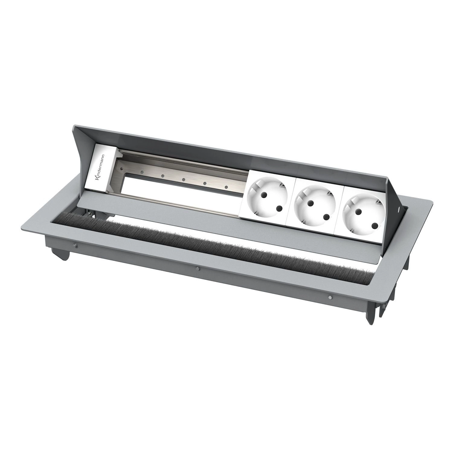 Kindermann CablePort Standard² 6-fach - 3x Strom - Tischeinbau - RAL 9006 - 7492000083