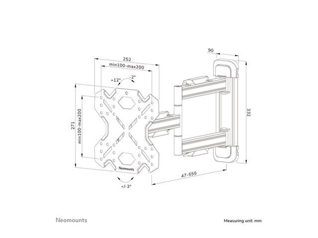 Neomounts WL40S-850BL12 - Wandhalterung 32-55" - Voll beweglich - max. 40 kg - VESA 100x100-200x200 - schwarz