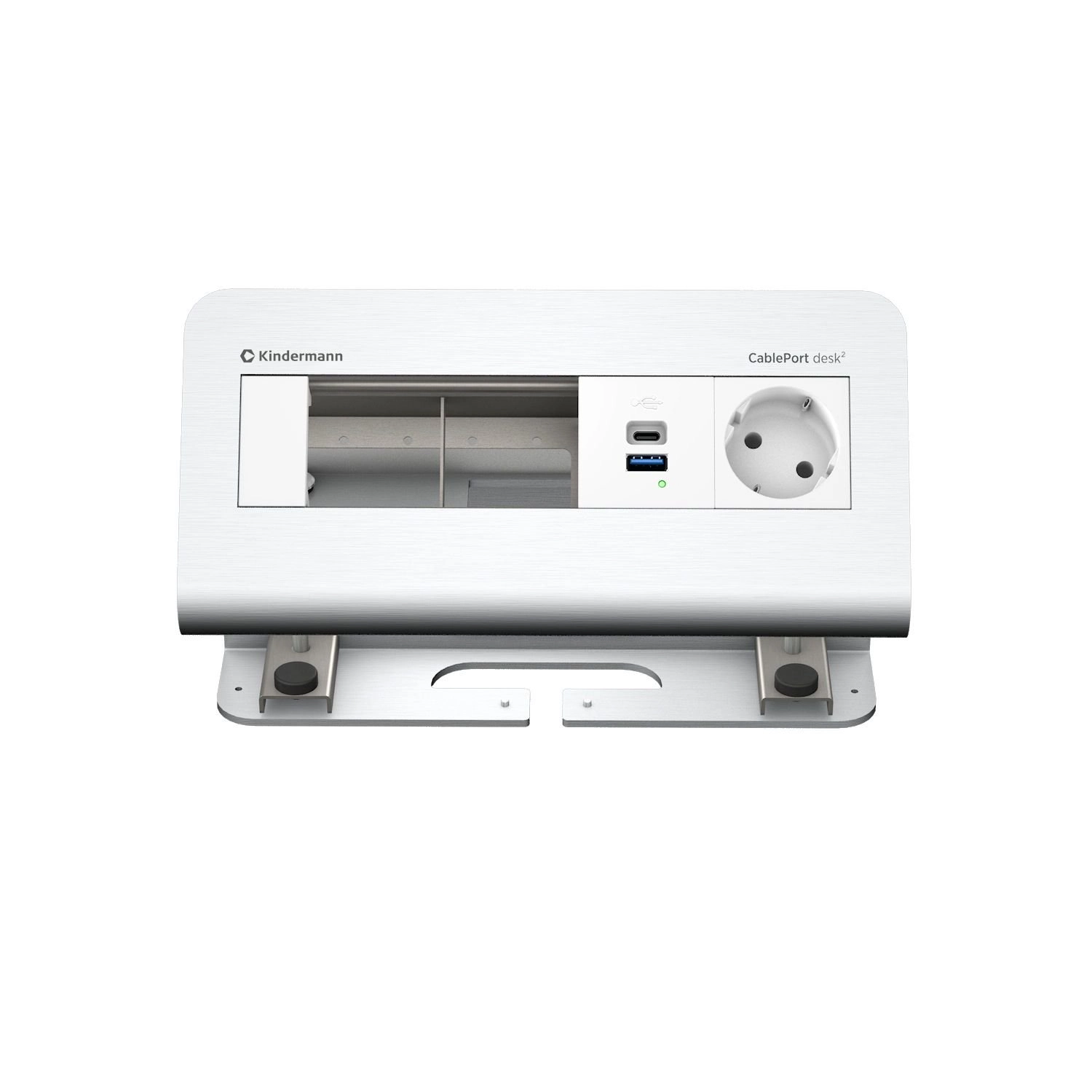 Kindermann CablePort desk² 4-fach - 1x Schuko + USB-A/C-Charger (QC3.0 + PD3.0) - Tischklemme 10-60 mm - Aluminium eloxiert - 7430001151