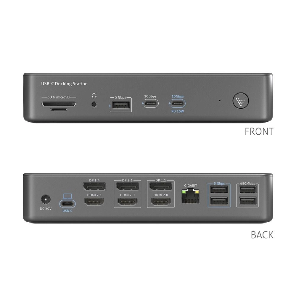 Vuelogic VL-D230DL - 18-in-1 USB-C Dockingstation - DisplayLink - 4 Displays - 4K@60Hz - 100W Power Delivery - USB 3.2 Gen2