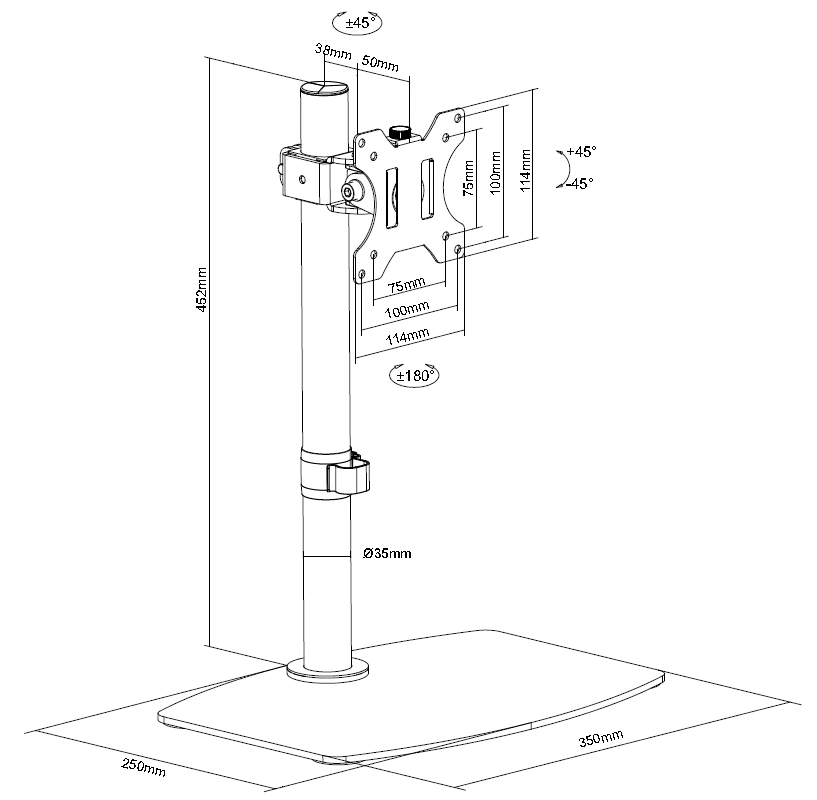 Vision VFM-DSB - Bildschirm-Schreibtischständer - 13-32" - VESA 75x75/100x100 - 8 kg - Neigen/Schwenken/Drehen - schwarz