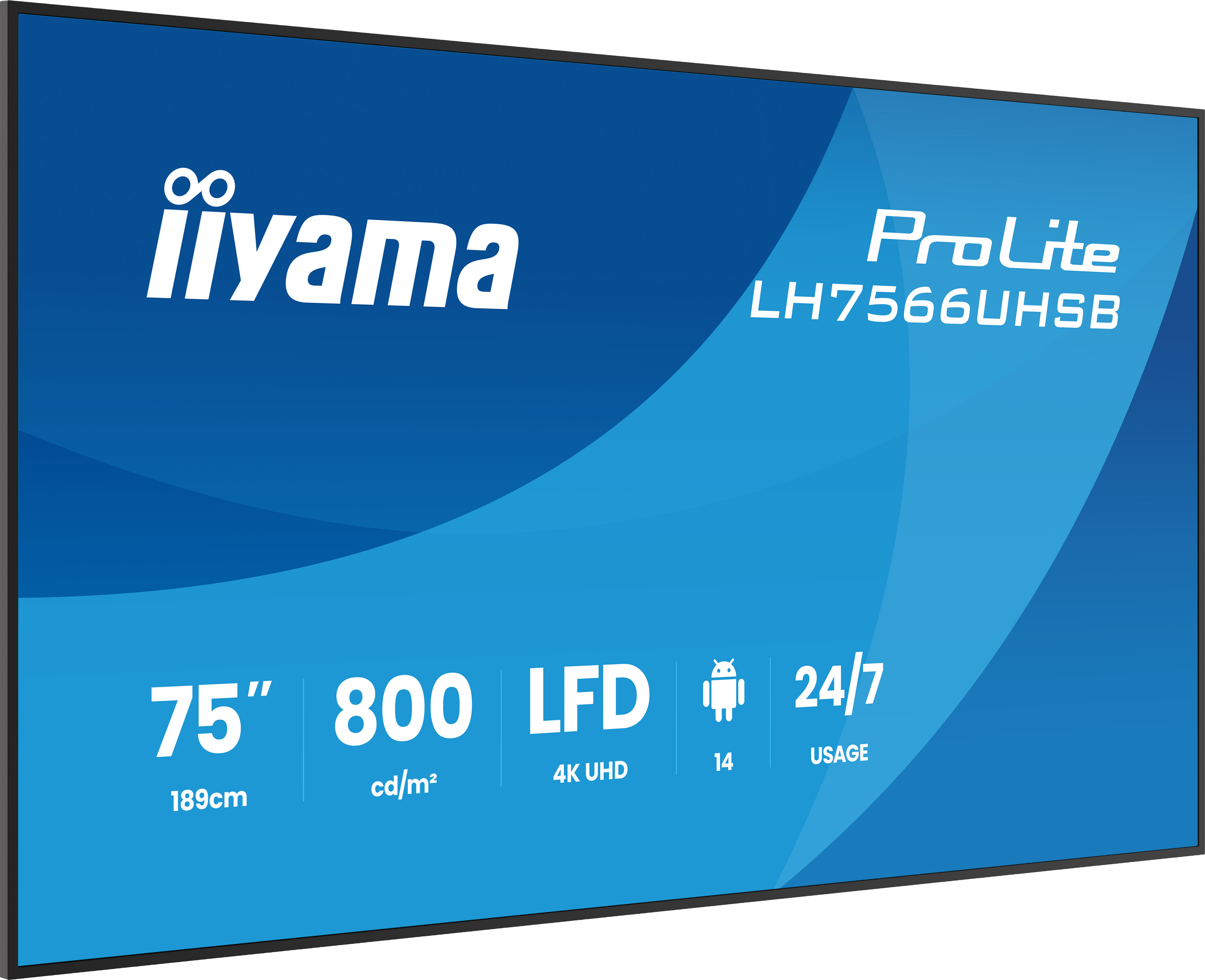 iiyama ProLite LH7566UHSB-B1AG - 75 Zoll Digital Signage Display - 4K UHD - 800 cd/m² - 24/7 - Android 14 - iiSignage² - VESA 500x500 - schwarz