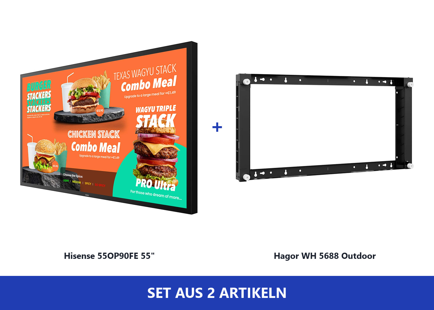 Hisense 55OP90FE Outdoor-Komplettpaket 55" mit Wandhalterung - 4K UHD - 4.000 cd/m² - 24/7 - IP56 - IK10 - Android 14 - schwarz