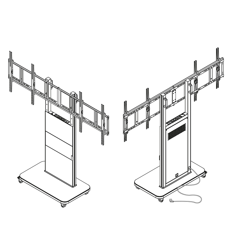Hagor Pro-Tower M Dual 2877 - Mobiler Rollwagen 2 x 46-55" - max. 2x 35 kg - VESA 600x400 - Steckdosenleiste - schwarz