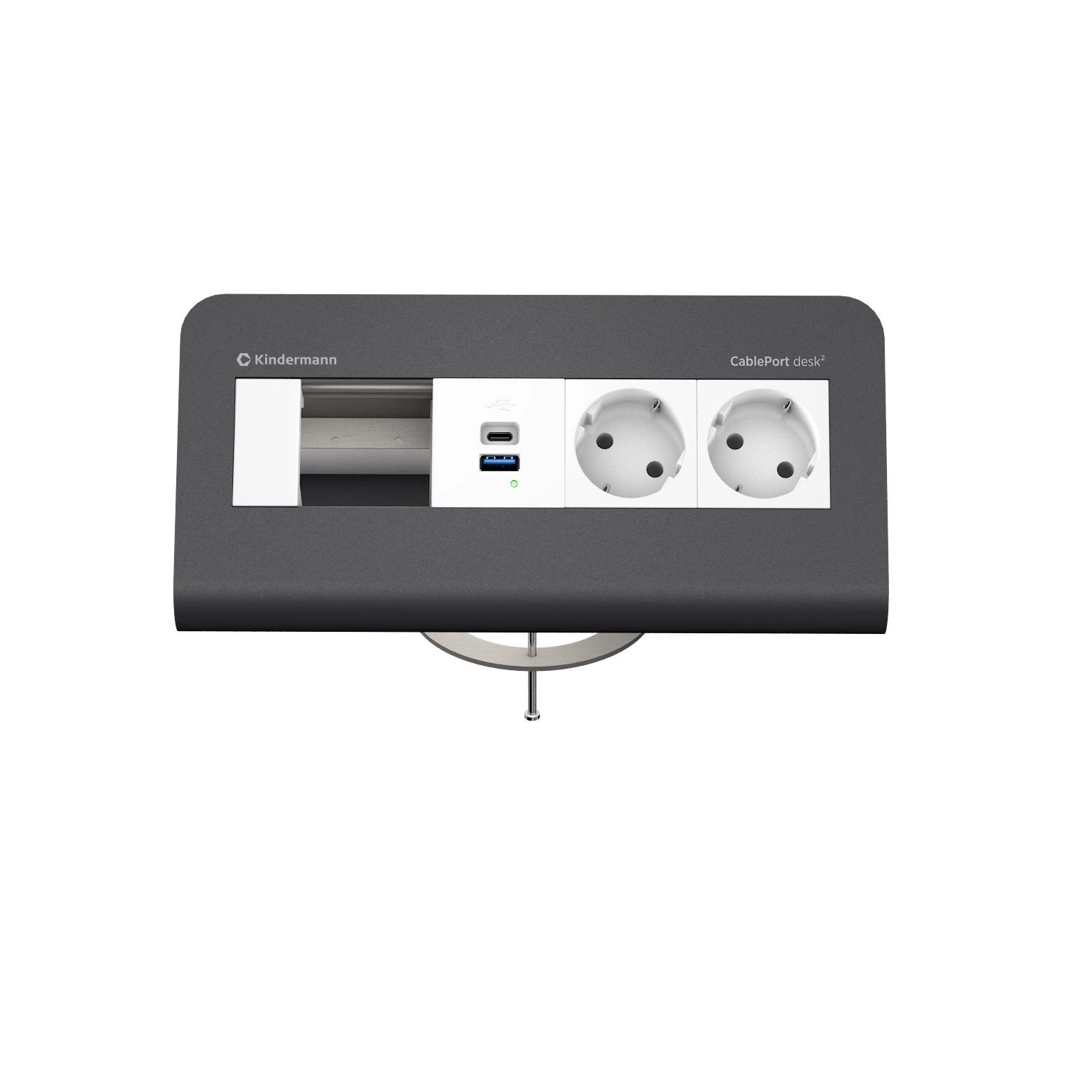 Kindermann CablePort desk² 80 4-fach Schiefergrau 2x Strom + USB - Tischmontage Ø 80 mm