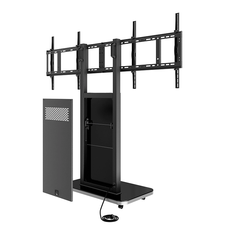 Hagor Pro-Tower M Dual 2877 - Mobiler Rollwagen 2 x 46-55" - max. 2x 35 kg - VESA 600x400 - Steckdosenleiste - schwarz