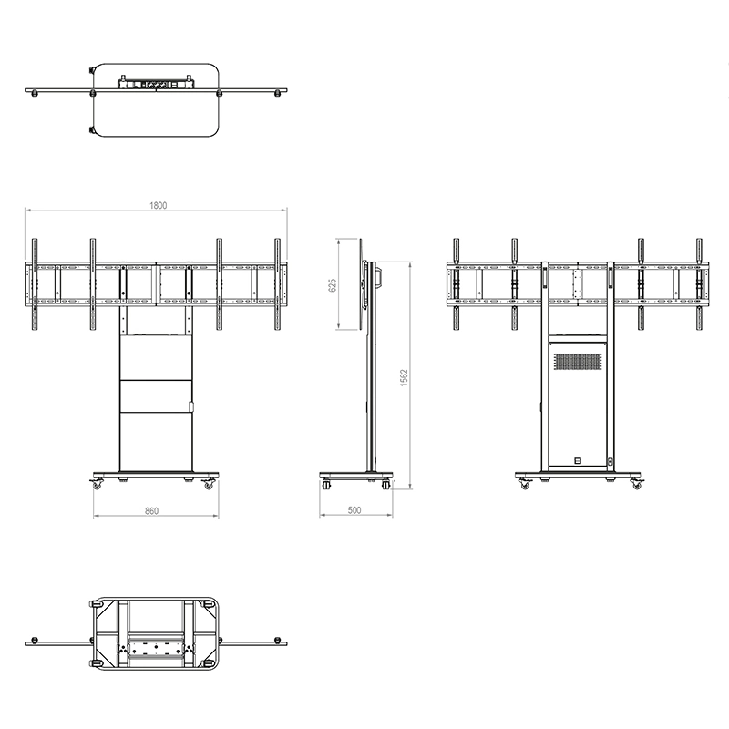 Hagor Pro-Tower M Dual 2877 - Mobiler Rollwagen 2 x 46-55" - max. 2x 35 kg - VESA 600x400 - Steckdosenleiste - schwarz