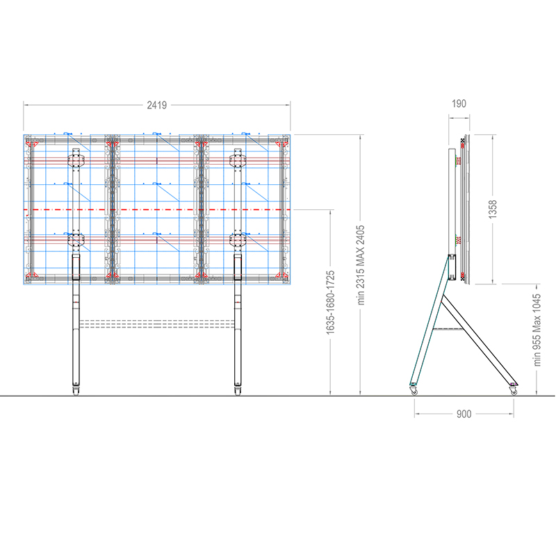 HAGOR HP LED Trolley Samsung IWA / The Wall 109" 5941 - mobiles Standsystem - 3 Höhen-Positionen - Rollwagen - Schwarz