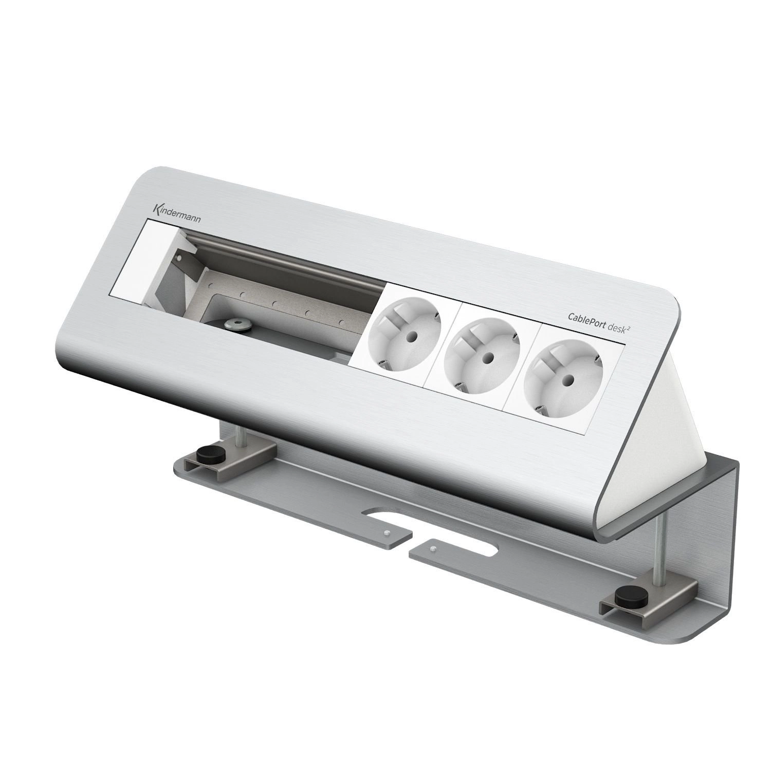 Kindermann CablePort desk² 6-fach - 3x Schuko - Tischklemme 10-60 mm - Aluminium eloxiert - 7430000063