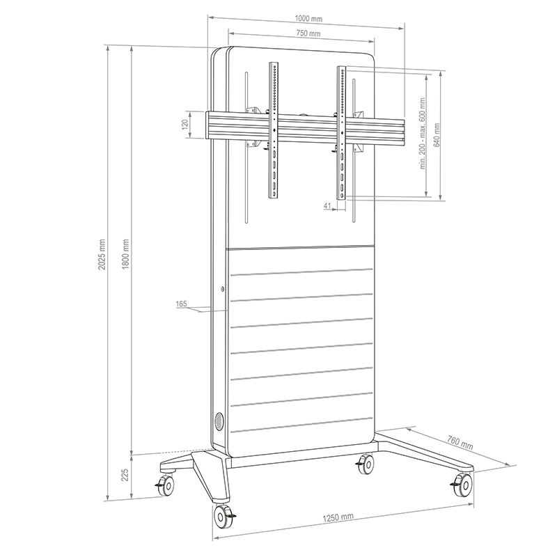 Hagor CON-Line M Lift 55-75" 2813 - Medienstele mobil mit Rollen und elektrischem Lift - 55-75" - Landscape - max. 50 kg - VESA 800x600 - Weiß