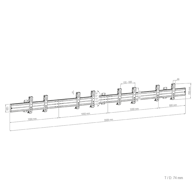 Hagor CPS Menuboard W4L 3321 - Wandhalterung 4x 32-43" - Landscape - neigbar -5°/+15° - max. 50 kg je Display - VESA 200x200 - Schwarz