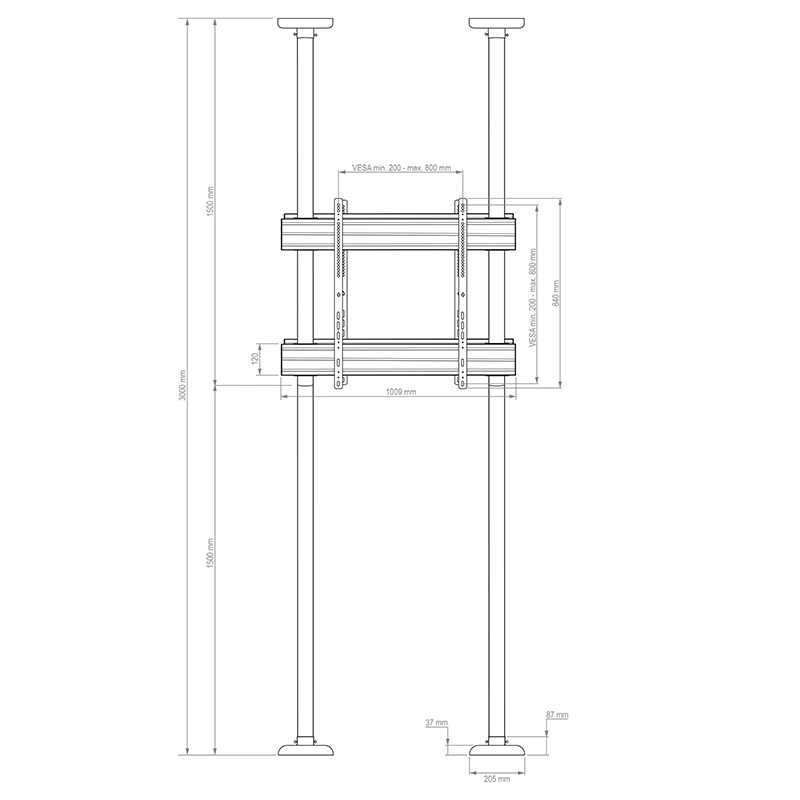 Hagor CPS Floor-Ceiling Back-to-Back HD 3350 - Boden-Decken-Halterung 2x 75-86 Zoll - max. 50 kg je Display - VESA 900x800 - schwarz