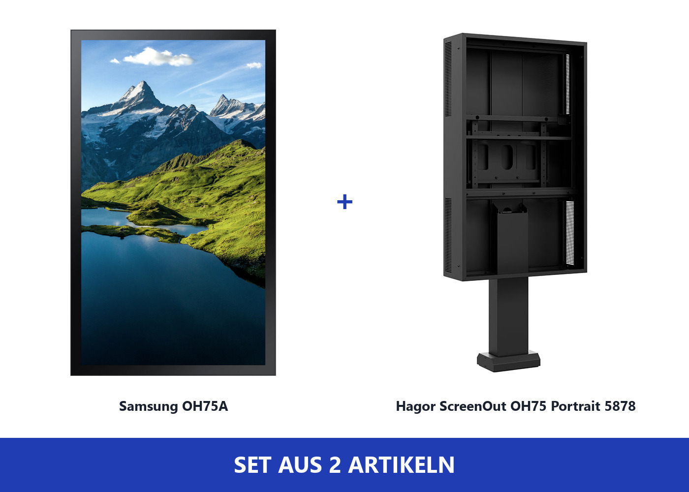 Hagor ScreenOut OH75 Portrait 5878 Bundle mit Samsung OH75A - Outdoor-Stele komplett mit 75" Display - IP56 - 3.500 cd/m² - ohne Heizung und Lüftung - Schwarz RAL 9005