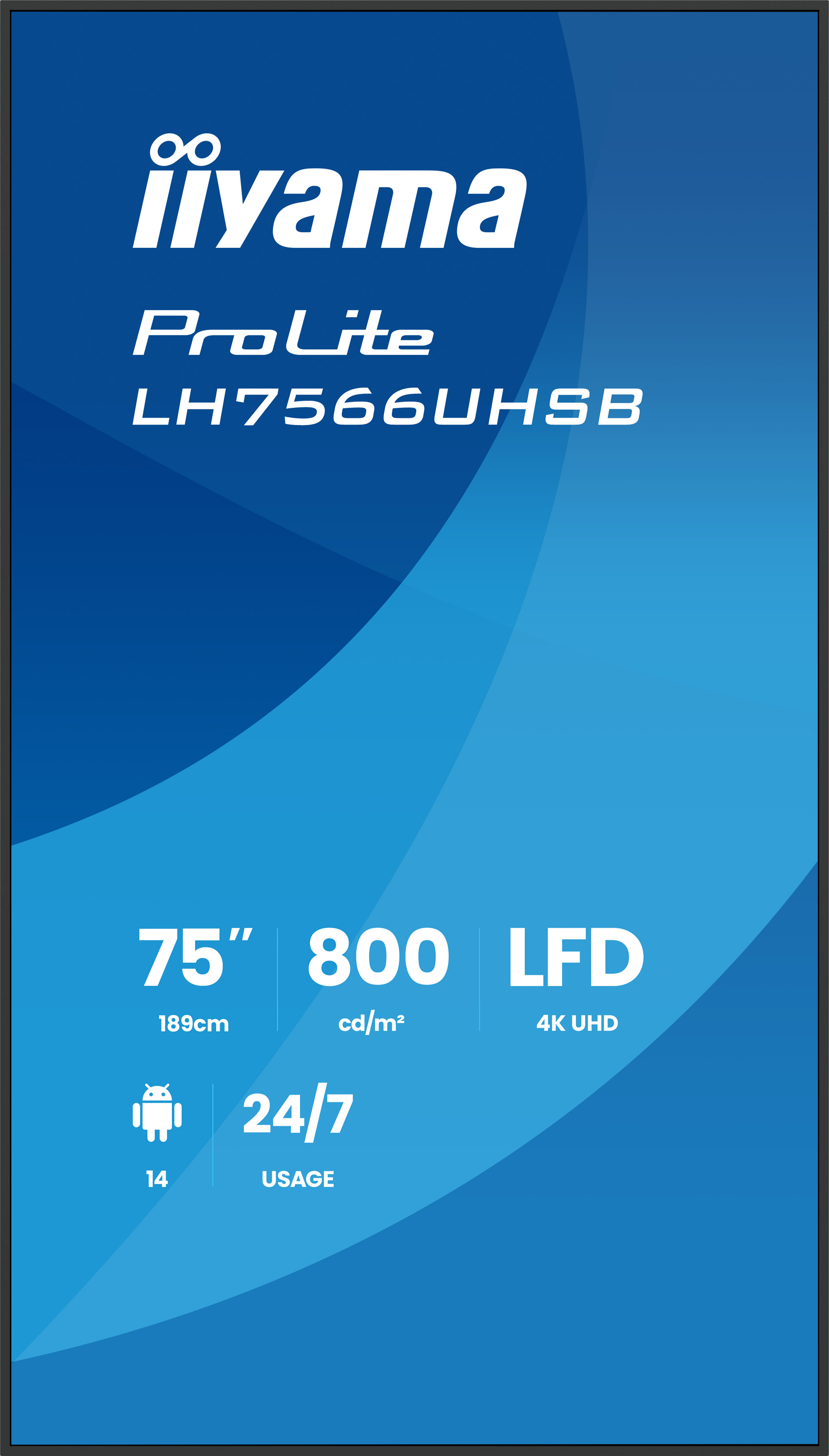 iiyama ProLite LH7566UHSB-B1AG - 75 Zoll Digital Signage Display - 4K UHD - 800 cd/m² - 24/7 - Android 14 - iiSignage² - VESA 500x500 - schwarz