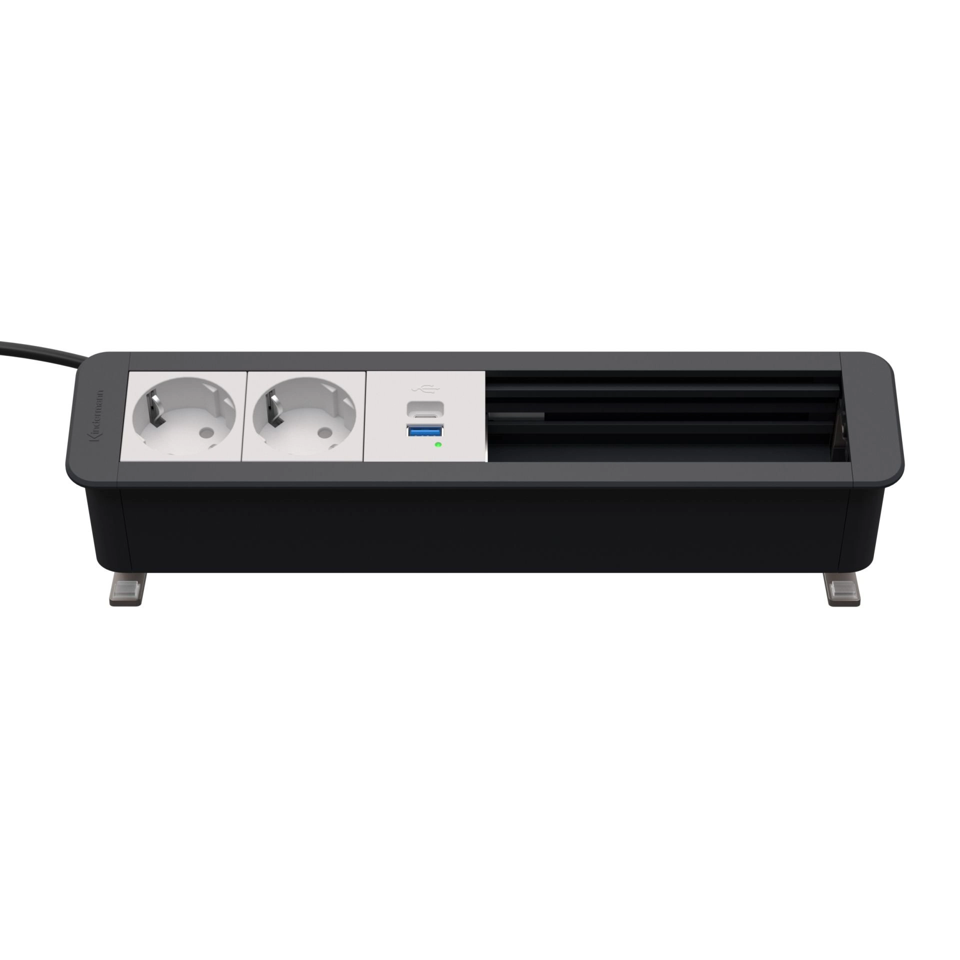 Kindermann CablePort Office desk 6-fach - 2x Strom + 1x USB-A/C + 3 freie Slots (Konnect flex 45 click) - Anklemm-Tischanschlussfeld - schiefergrau - 7550000322