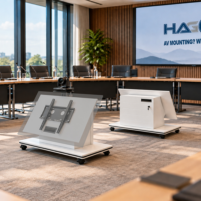 Hagor CON-Line Stage Trolley 55-65" 2736 - Rollwagen für Displays 55-65" - stufenlos neigbar - abschließbar - max. 40 kg - VESA 200x200-400x400 - weiß