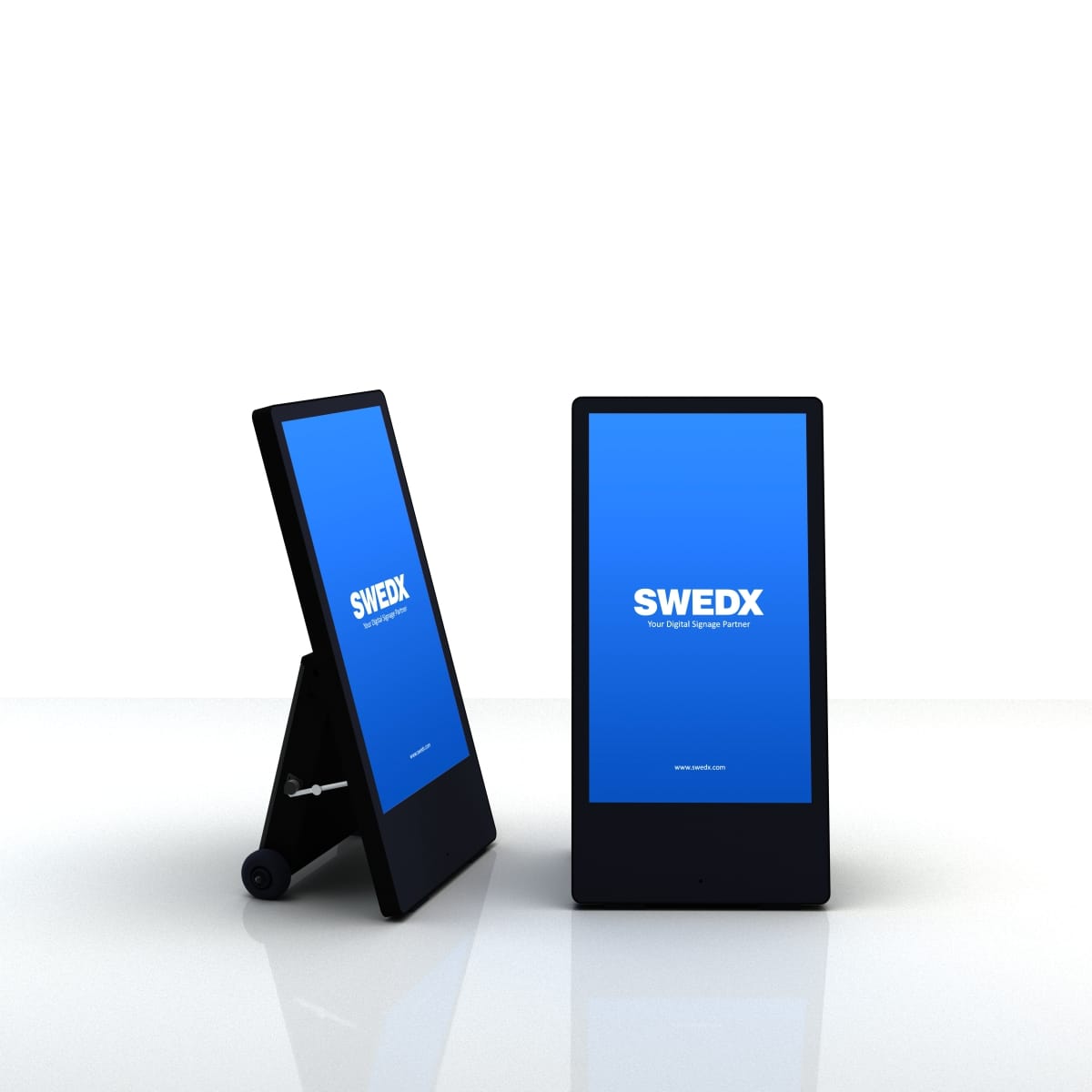 SWEDX SWOSB43X7-01 - Mobiler Outdoor-Kundenstopper 43" - Full HD - 2.000 cd/m² - IP55 - Akku (15 h) - Android 11 - Portrait - Schwarz