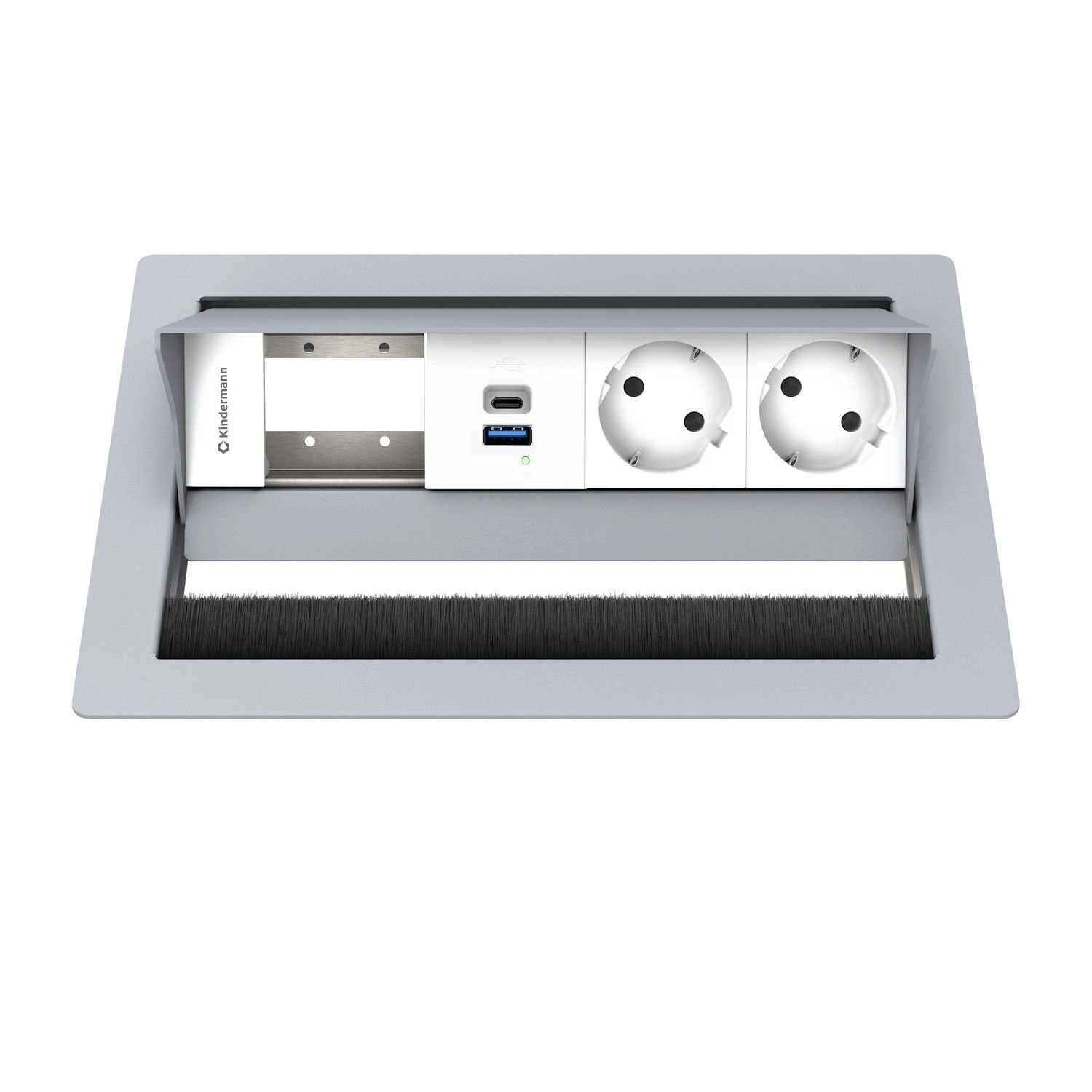 Kindermann CablePort Standard² 4-fach - 2x Strom + USB-A/C-Charger - Tischeinbau - RAL 9006 - 7492001172