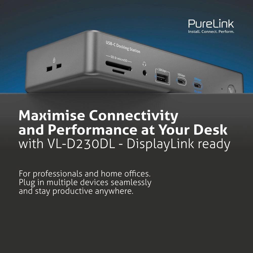 Vuelogic VL-D230DL - 18-in-1 USB-C Dockingstation - DisplayLink - 4 Displays - 4K@60Hz - 100W Power Delivery - USB 3.2 Gen2