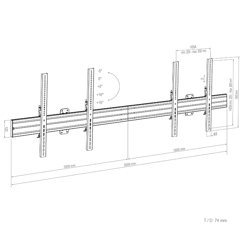 Hagor CPS Wall 2x 55-65" - Wandhalterung 2x Landscape - max. 50 kg - VESA 800x600 - 2009 mm - schwarz