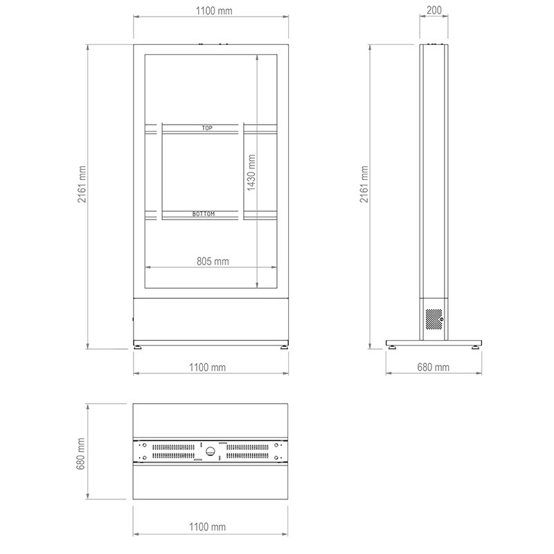 Hagor HP Kiosk 65" FS B2B - Back-to-Back Indoorstele 65" für 2 Displays - Portrait - abschliessbar - Anthrazitgrau